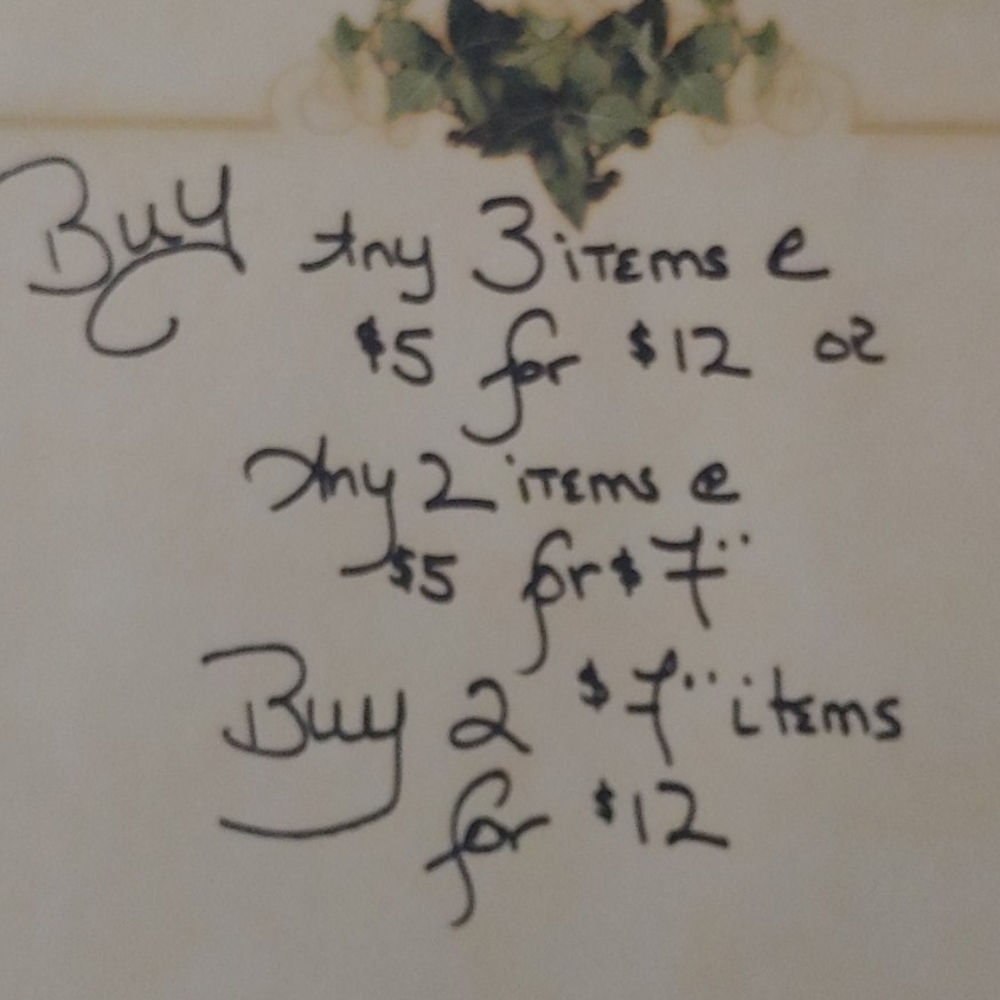 3/$5 for $12: 2/$7 for $12
